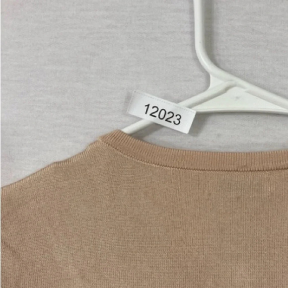 Cache Beige/Light Pink Sequins Stretch Knit Button Cardigan size Small - Picture 8 of 8